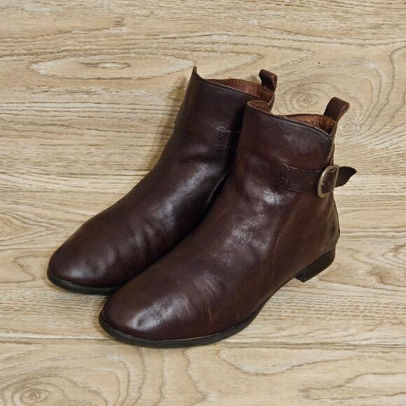 Born Boots Brown Leather Comfort Buckle Strap Side Zip Ankle Booties Womens 9M - Picture 1 of 10